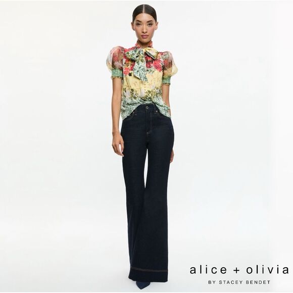 Alice + Olivia **NWT** SB High Rise Bell Flare Leg Jean in Dark Rinse Blue Denim - Picture 10 of 16